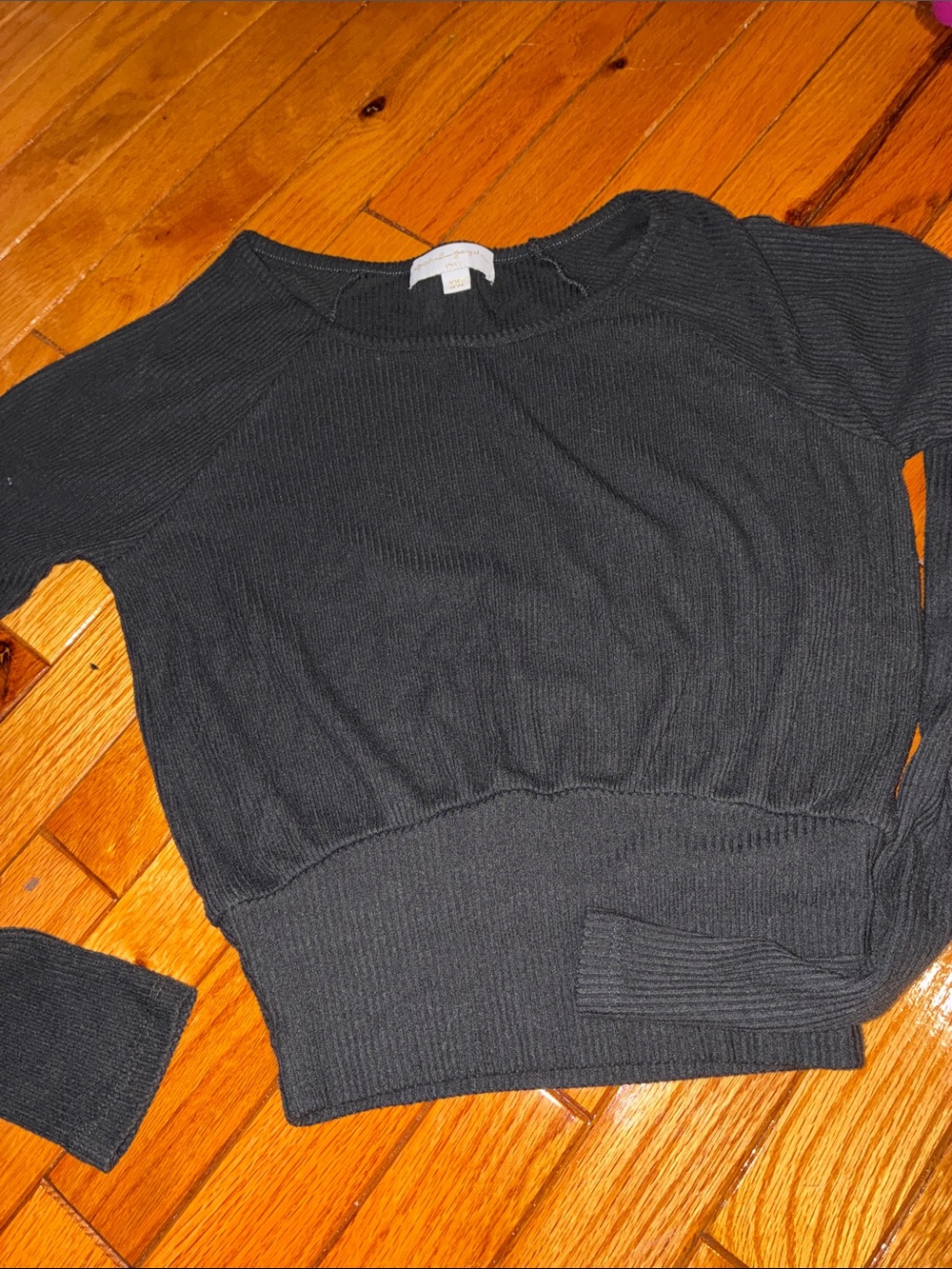 Spiritual Gangster banded Black Ribbed Cropped Sweater